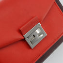 FENDI Chain Beebaguette Shoulder Bag Leather Red Silver Auth 177969A-18