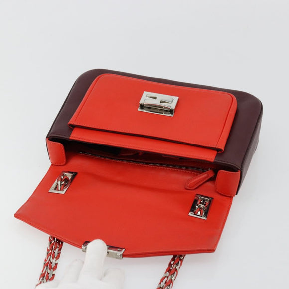 FENDI Chain Beebaguette Shoulder Bag Leather Red Silver Auth 177969A