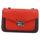 FENDI Chain Beebaguette Shoulder Bag Leather Red Silver Auth 177969A-13
