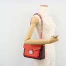 FENDI Chain Beebaguette Shoulder Bag Leather Red Silver Auth 177969A-24