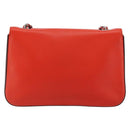 FENDI Chain Beebaguette Shoulder Bag Leather Red Silver Auth 177969A-2