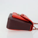 FENDI Chain Beebaguette Shoulder Bag Leather Red Silver Auth 177969A-3