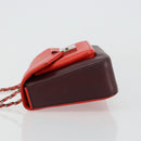 FENDI Chain Beebaguette Shoulder Bag Leather Red Silver Auth 177969A-4