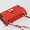 FENDI Chain Beebaguette Shoulder Bag Leather Red Silver Auth 177969A-6