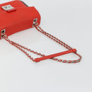 FENDI Chain Beebaguette Shoulder Bag Leather Red Silver Auth 177969A-7