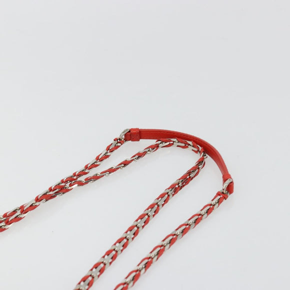 FENDI Chain Beebaguette Shoulder Bag Leather Red Silver Auth 177969A