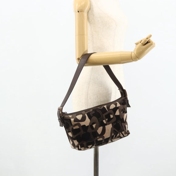 CELINE Shoulder Bag Velor Brown Auth 177970A