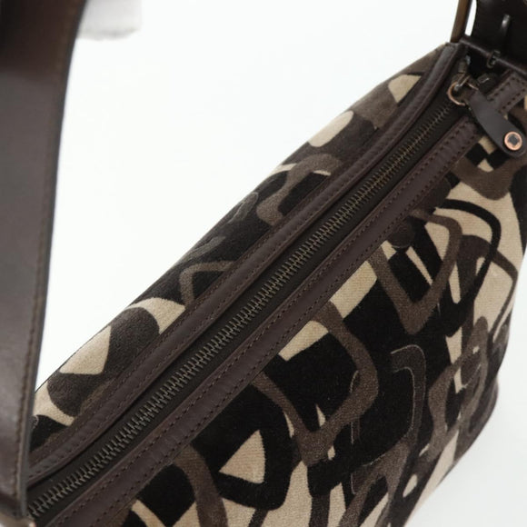 CELINE Shoulder Bag Velor Brown Auth 177970A