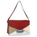 CELINE Shoulder Bag Leather Red Silver Auth 177971-1