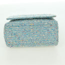 CHANEL Chain Hand Bag Tweed Light Blue Silver CC Auth 177972SV-10