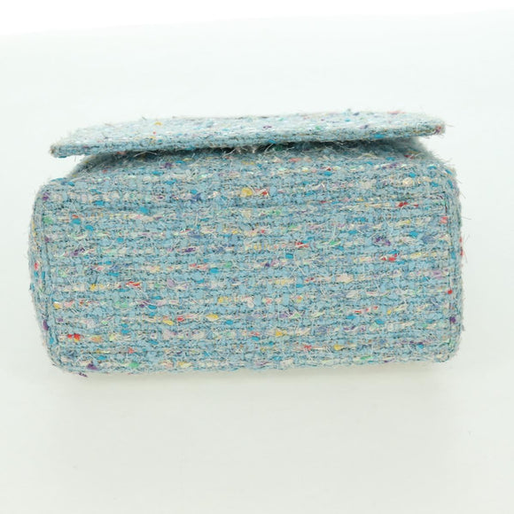 CHANEL Chain Hand Bag Tweed Light Blue Silver CC Auth 177972SV