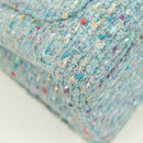CHANEL Chain Hand Bag Tweed Light Blue Silver CC Auth 177972SV-13