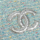 CHANEL Chain Hand Bag Tweed Light Blue Silver CC Auth 177972SV-15