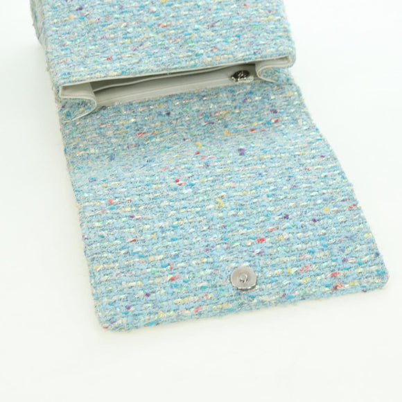 CHANEL Chain Hand Bag Tweed Light Blue Silver CC Auth 177972SV
