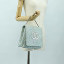 CHANEL Chain Hand Bag Tweed Light Blue Silver CC Auth 177972SV-25