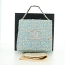 CHANEL Chain Hand Bag Tweed Light Blue Silver CC Auth 177972SV-26