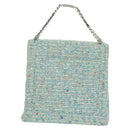 CHANEL Chain Hand Bag Tweed Light Blue Silver CC Auth 177972SV-3