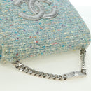 CHANEL Chain Hand Bag Tweed Light Blue Silver CC Auth 177972SV-6