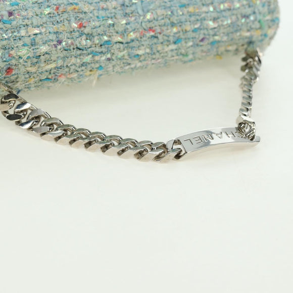 CHANEL Chain Hand Bag Tweed Light Blue Silver CC Auth 177972SV