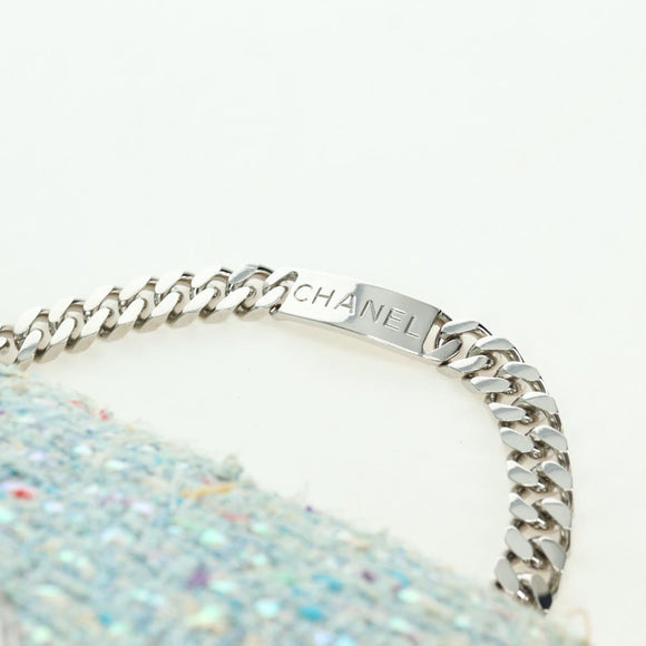CHANEL Chain Hand Bag Tweed Light Blue Silver CC Auth 177972SV