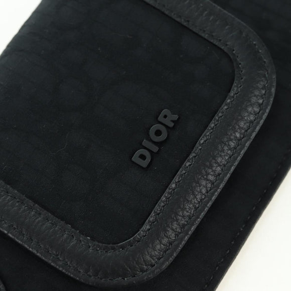 Christian Dior Trotter Canvas Neck Pouch Black Silver Auth 177974M