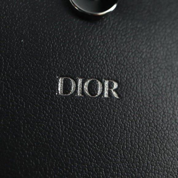 Christian Dior Trotter Canvas Neck Pouch Black Silver Auth 177974M