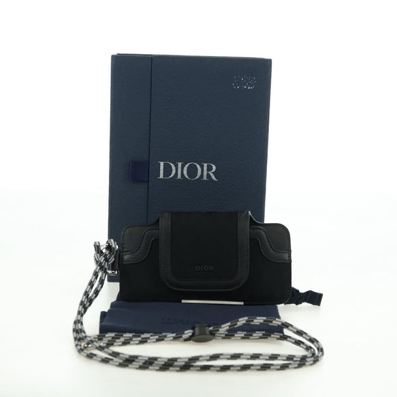 Christian Dior Trotter Canvas Neck Pouch Black Silver Auth 177974M