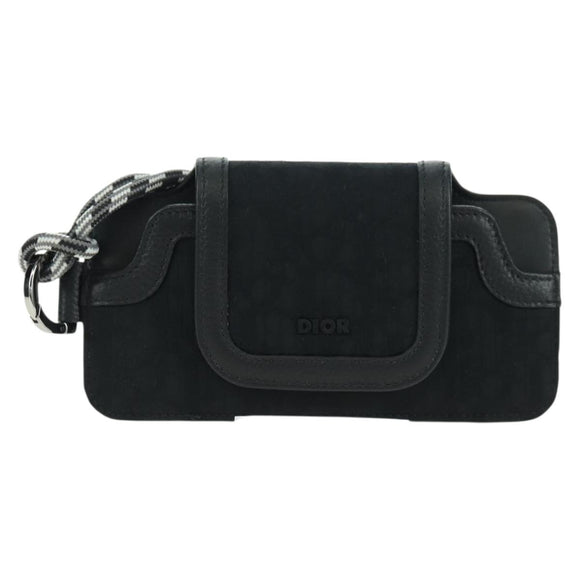 Christian Dior Trotter Canvas Nektasje Zwart Zilver Auth 177974M
