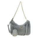 PRADA Shoulder Bag Mouton 3way Gray Gold Auth 177976SM-1