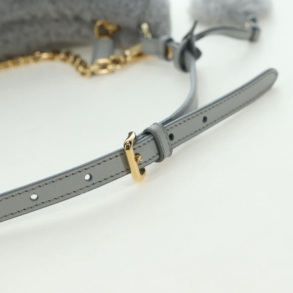 PRADA Shoulder Bag Mouton 3way Gray Gold Auth 177976SM