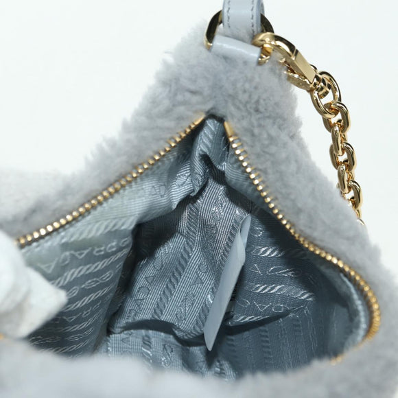 PRADA Shoulder Bag Mouton 3way Gray Gold Auth 177976SM