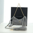 PRADA Shoulder Bag Mouton 3way Gray Gold Auth 177976SM-12