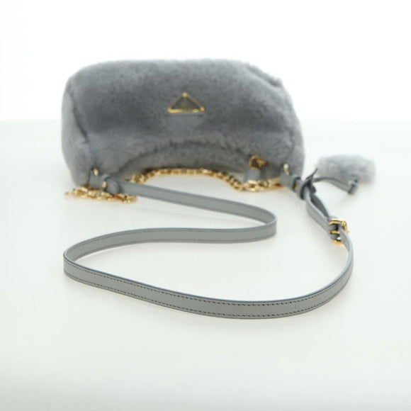 PRADA Shoulder Bag Mouton 3way Gray Gold Auth 177976SM