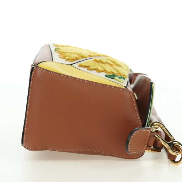 LOEWE Puzzle Bag Small Hammock Hand Bag Leather Brown Gold Auth 177978SM