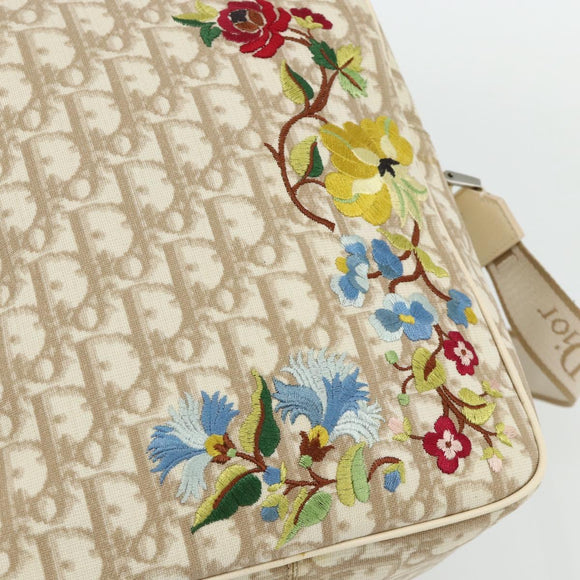 Christian Dior Trotter Canvas Shoulder Bag PVC Beige Silver Auth 177979A