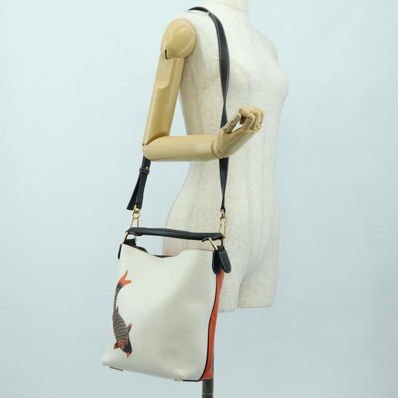 LOEWE Shoulder Bag Leather 2way White Gold Auth 177982SM