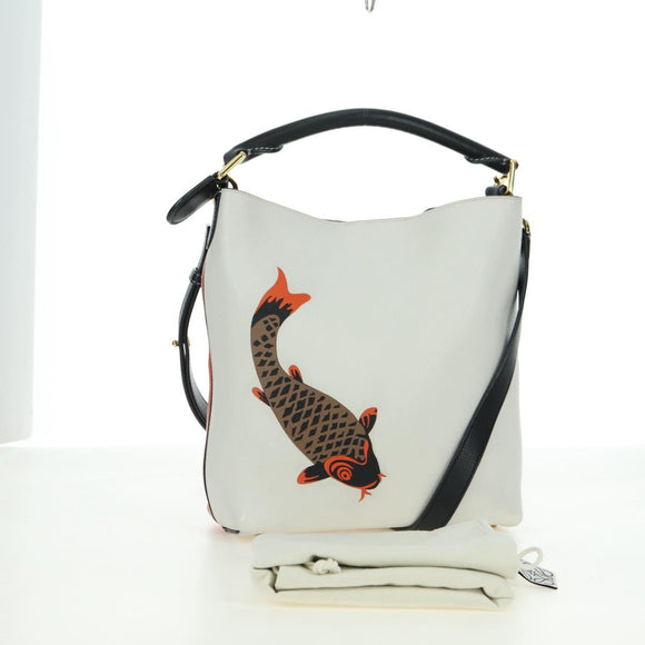 LOEWE Shoulder Bag Leather 2way White Gold Auth 177982SM
