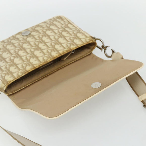 Christian Dior Trotter Canvas Shoulder Bag PVC Beige Silver Auth 177983A