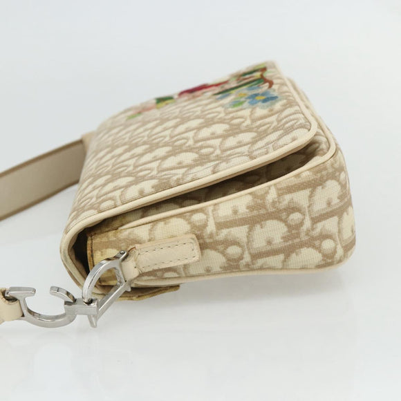 Christian Dior Trotter Canvas Shoulder Bag PVC Beige Silver Auth 177983A