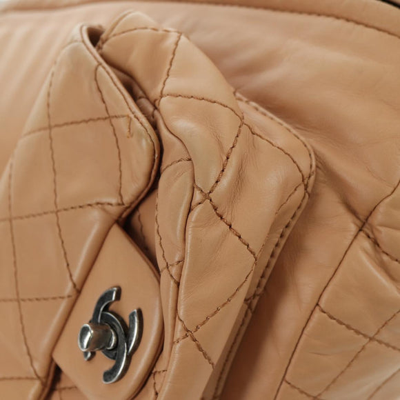 CHANEL Matelasse Chain Backpack Lamb Skin Beige Silver CC Auth 177984SAV