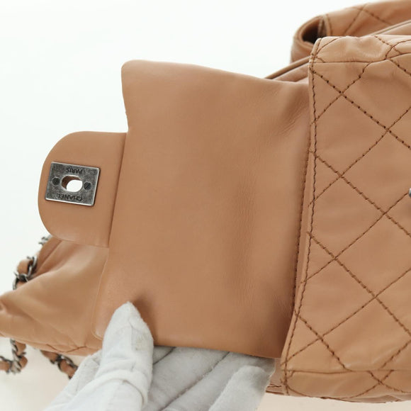 CHANEL Matelasse Chain Backpack Lamb Skin Beige Silver CC Auth 177984SAV