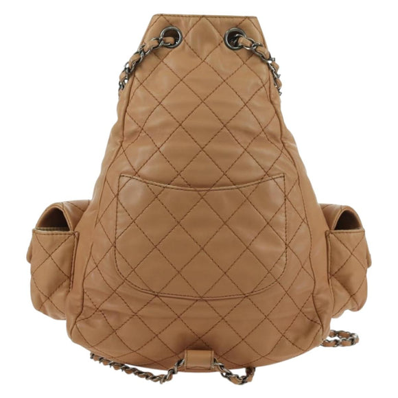 CHANEL Matelasse Chain Backpack Lamb Skin Beige Silver CC Auth 177984SAV