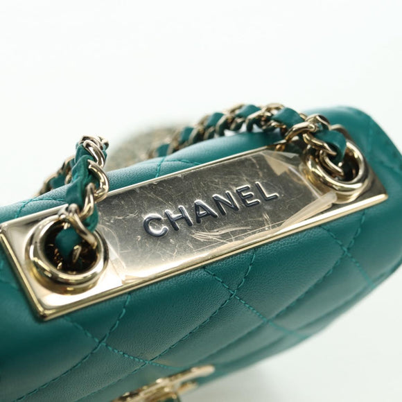 CHANEL Matelasse Chain Mini Trendy CC Bag Lamb Skin Green Gold CC Auth 177985SAV
