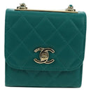 CHANEL Matelasse Chain Mini Trendy CC Bag Lamb Skin Green Gold CC Auth 177985SAV-2