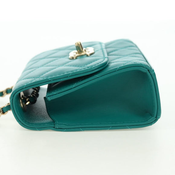 CHANEL Matelasse Chain Mini Trendy CC Bag Lamb Skin Green Gold CC Auth 177985SAV