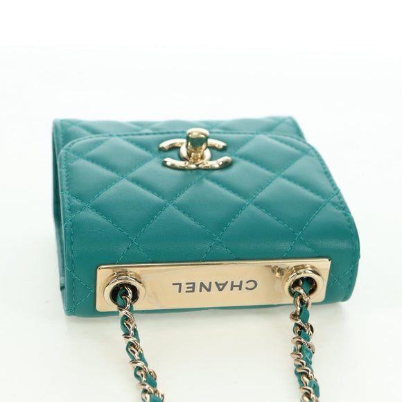 CHANEL Matelasse Chain Mini Trendy CC Bag Lamb Skin Green Gold CC Auth 177985SAV