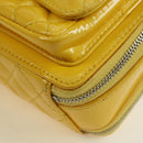 CHANEL Matelasse Chain Shoulder Bag Patent leather Yellow Silver CC Auth 177988V-16