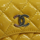CHANEL Matelasse Chain Shoulder Bag Patent leather Yellow Silver CC Auth 177988V-19