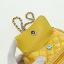 CHANEL Matelasse Chain Shoulder Bag Patent leather Yellow Silver CC Auth 177988V-20