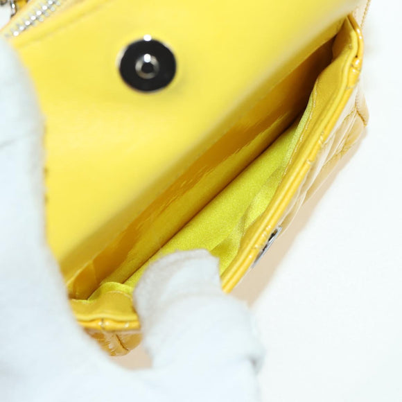 CHANEL Matelasse Chain Shoulder Bag Patent leather Yellow Silver CC Auth 177988V